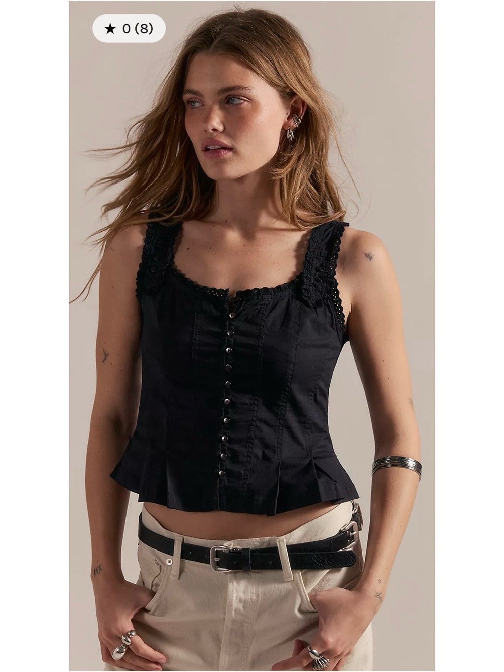 Black Lace-Trim Button Front Tank Top - Women